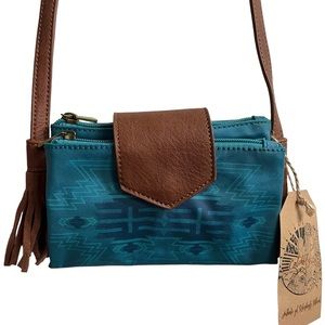 Catchfly Western Tassel Turquoise Crossbody Wallet Purse NEW